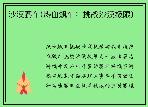 沙漠赛车(热血飙车：挑战沙漠极限)